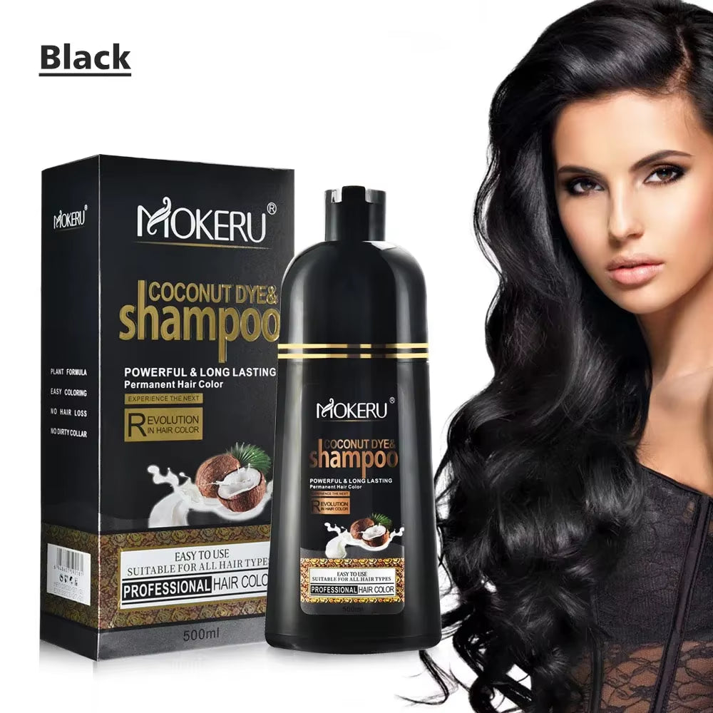 500Ml Coconut Oil Essence Black Hair Dye Shampoo White to Black Dyeing and Fixing Hair Color Plant Bubble Hair Dye Cream