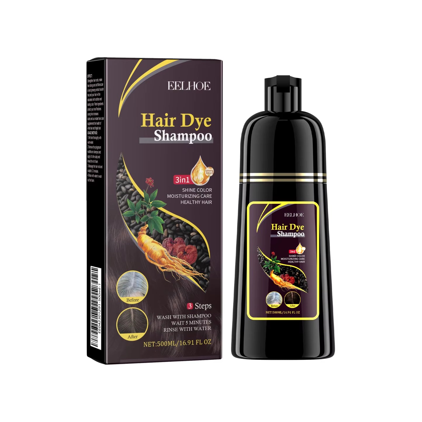 Natural Herbal Hair Dye Shampoo for Hair Loss Moisturizing Hair Darkening Strengthen Magic Polygonum Multiflorum Shampoo