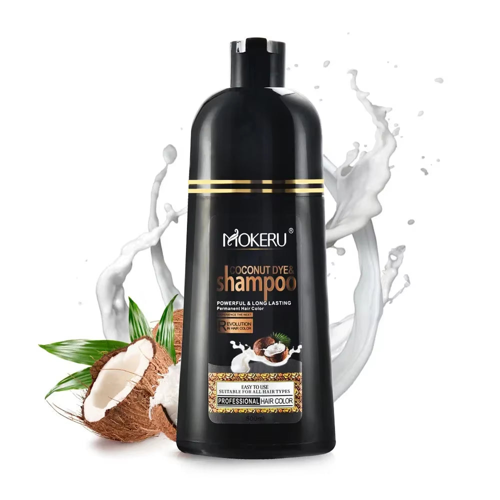 500Ml Coconut Oil Essence Black Hair Dye Shampoo White to Black Dyeing and Fixing Hair Color Plant Bubble Hair Dye Cream