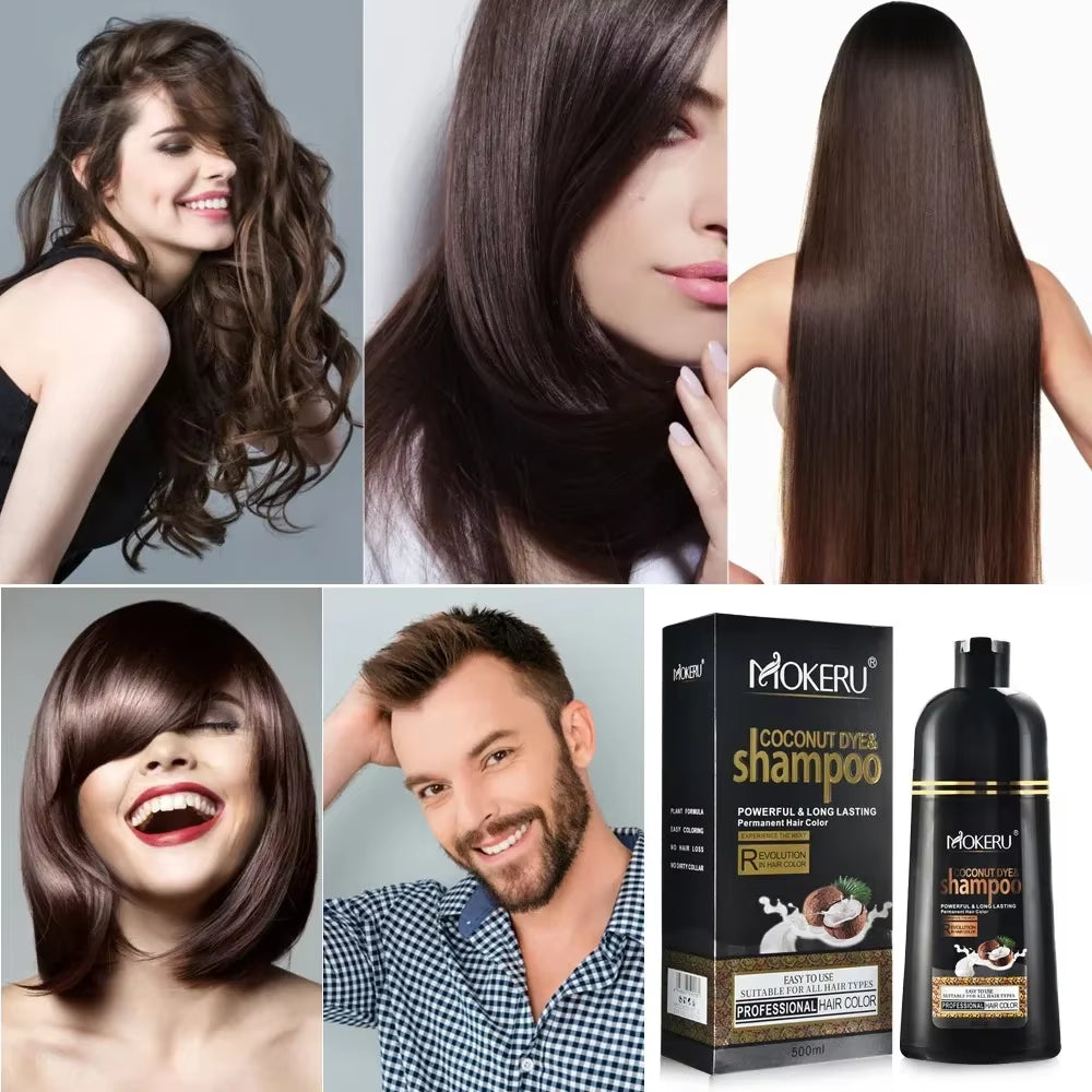 500Ml Coconut Oil Essence Black Hair Dye Shampoo White to Black Dyeing and Fixing Hair Color Plant Bubble Hair Dye Cream