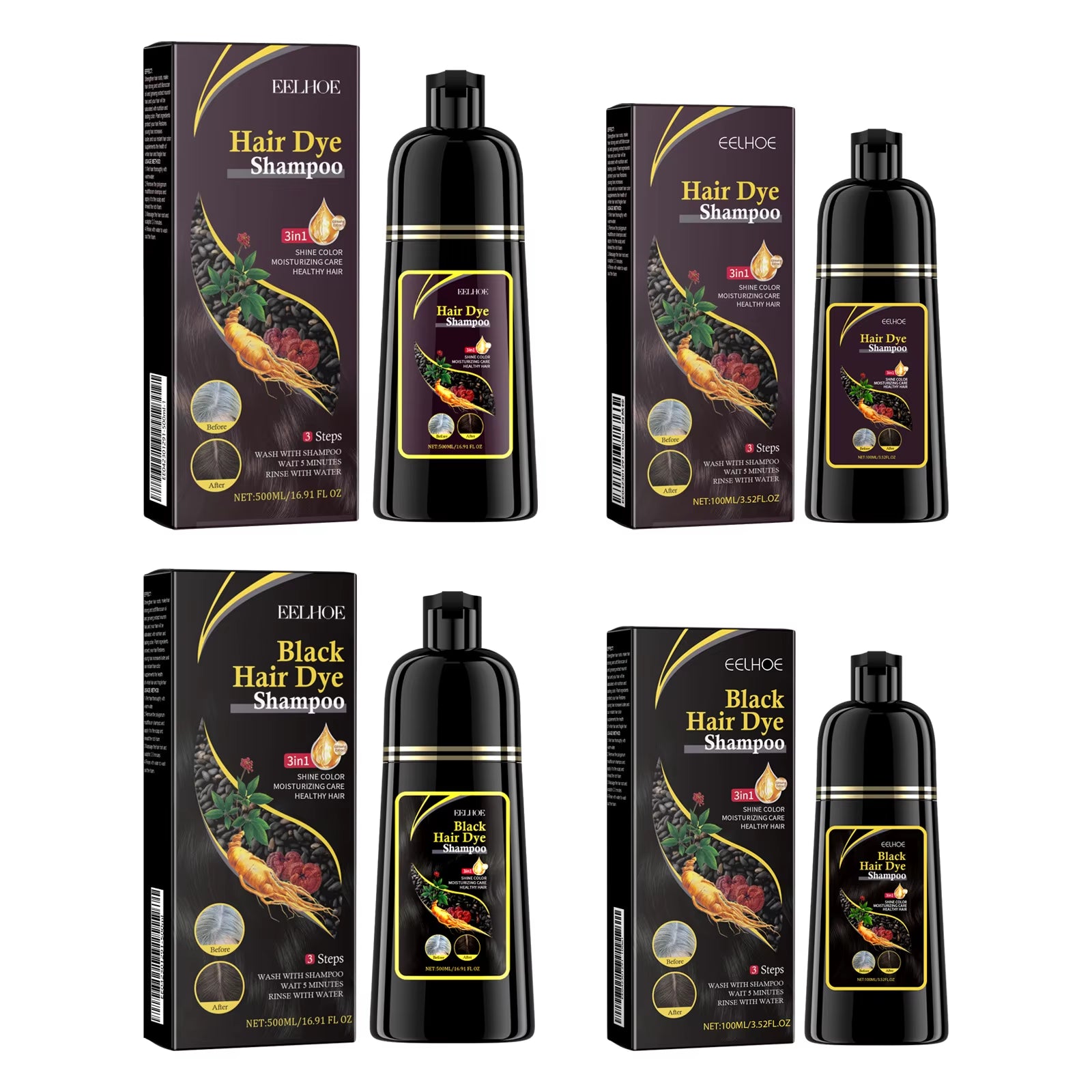 Natural Herbal Hair Dye Shampoo for Hair Loss Moisturizing Hair Darkening Strengthen Magic Polygonum Multiflorum Shampoo