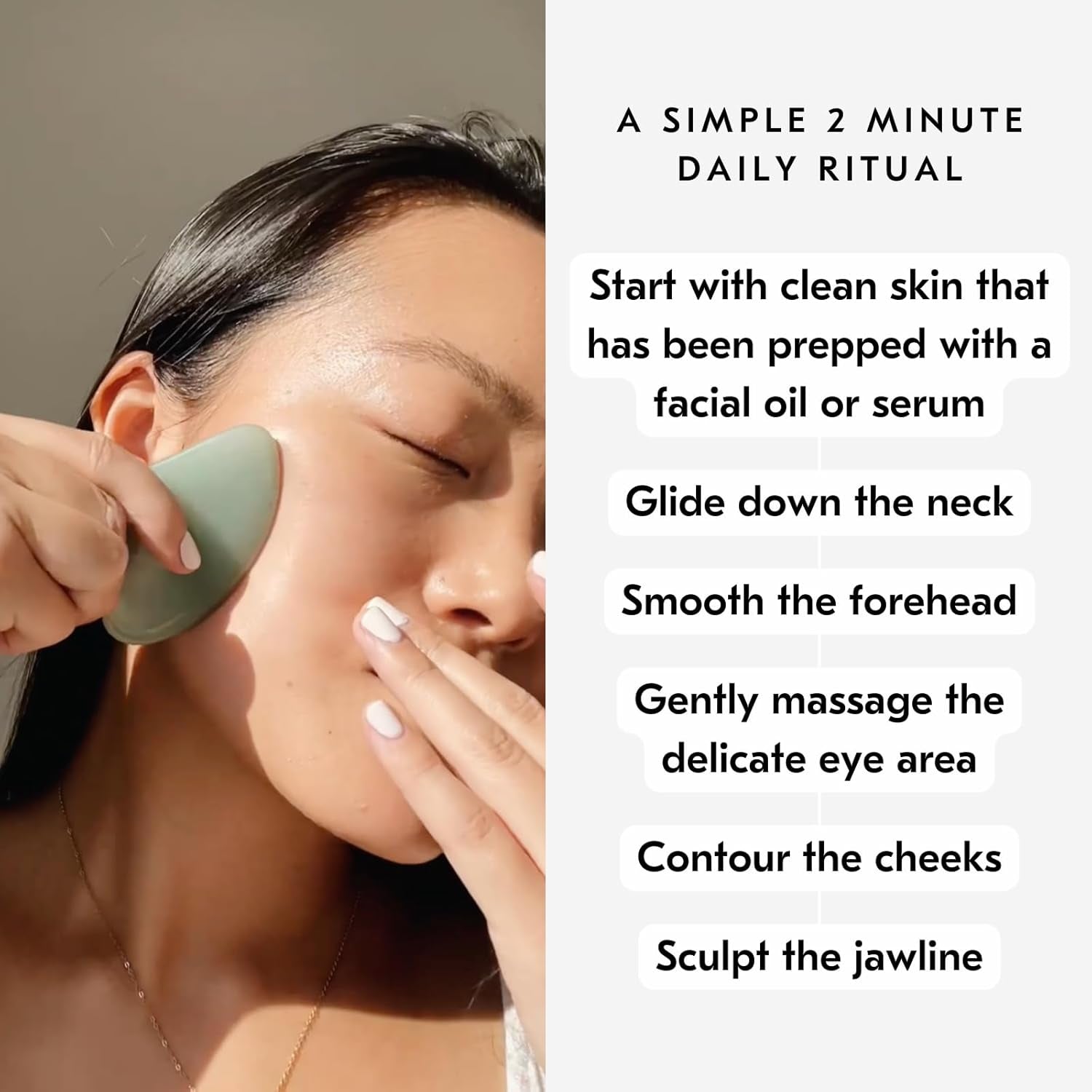 Jade Gua Sha Facial Tools, Face Sculpting Skin Care Guasha Tool for Face and Body, Self Care Facial Massager to Relieve Muscle Tension and Reduce Puffiness