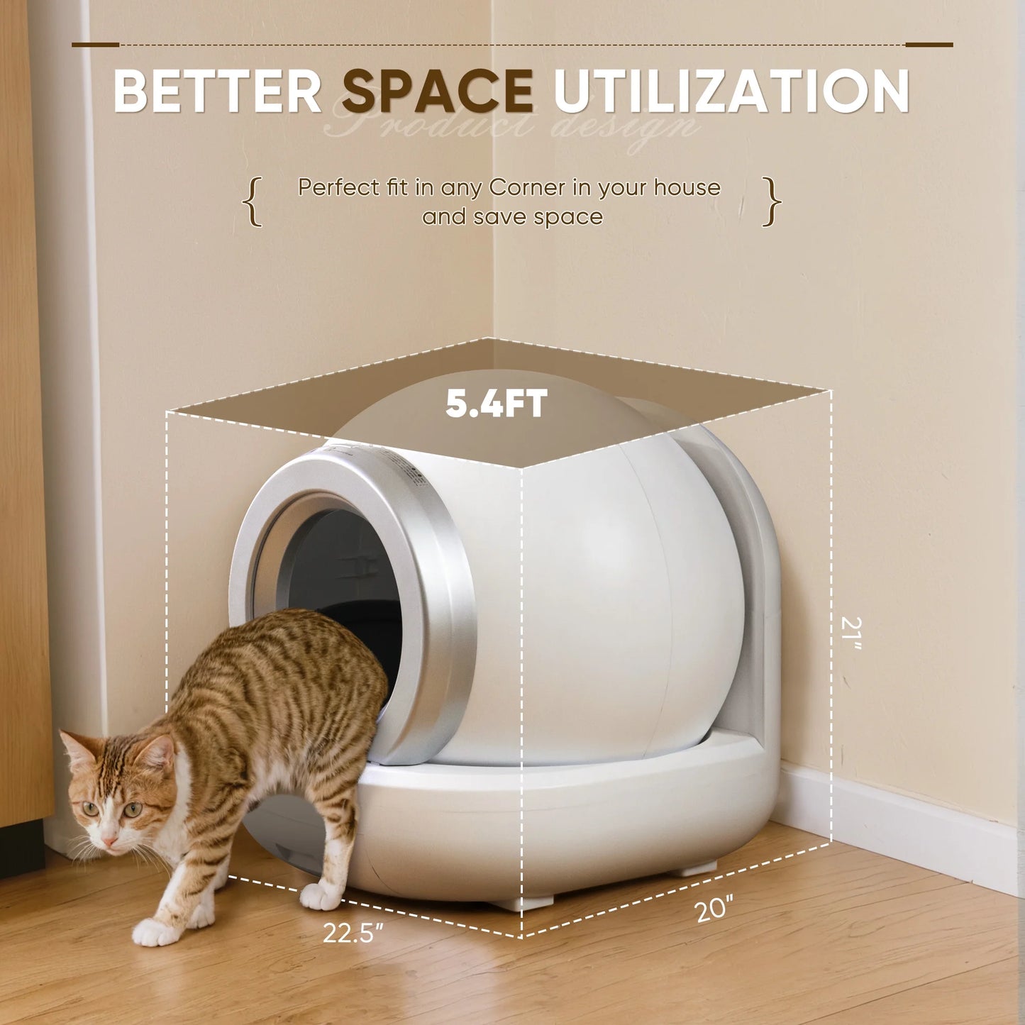 Automatic Self-Cleaning Cat Litter Box with Plastic Pad and App Control - White