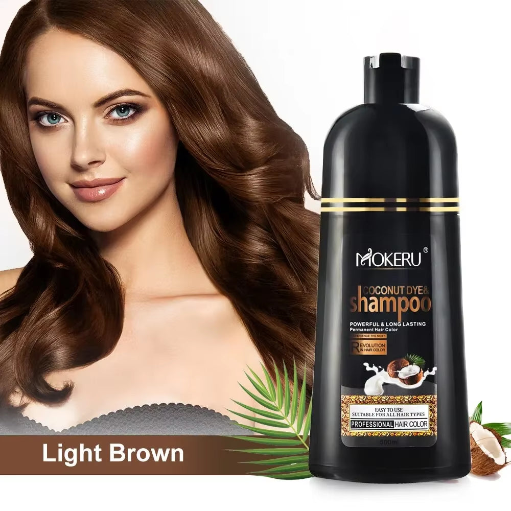 500Ml Coconut Oil Essence Black Hair Dye Shampoo White to Black Dyeing and Fixing Hair Color Plant Bubble Hair Dye Cream